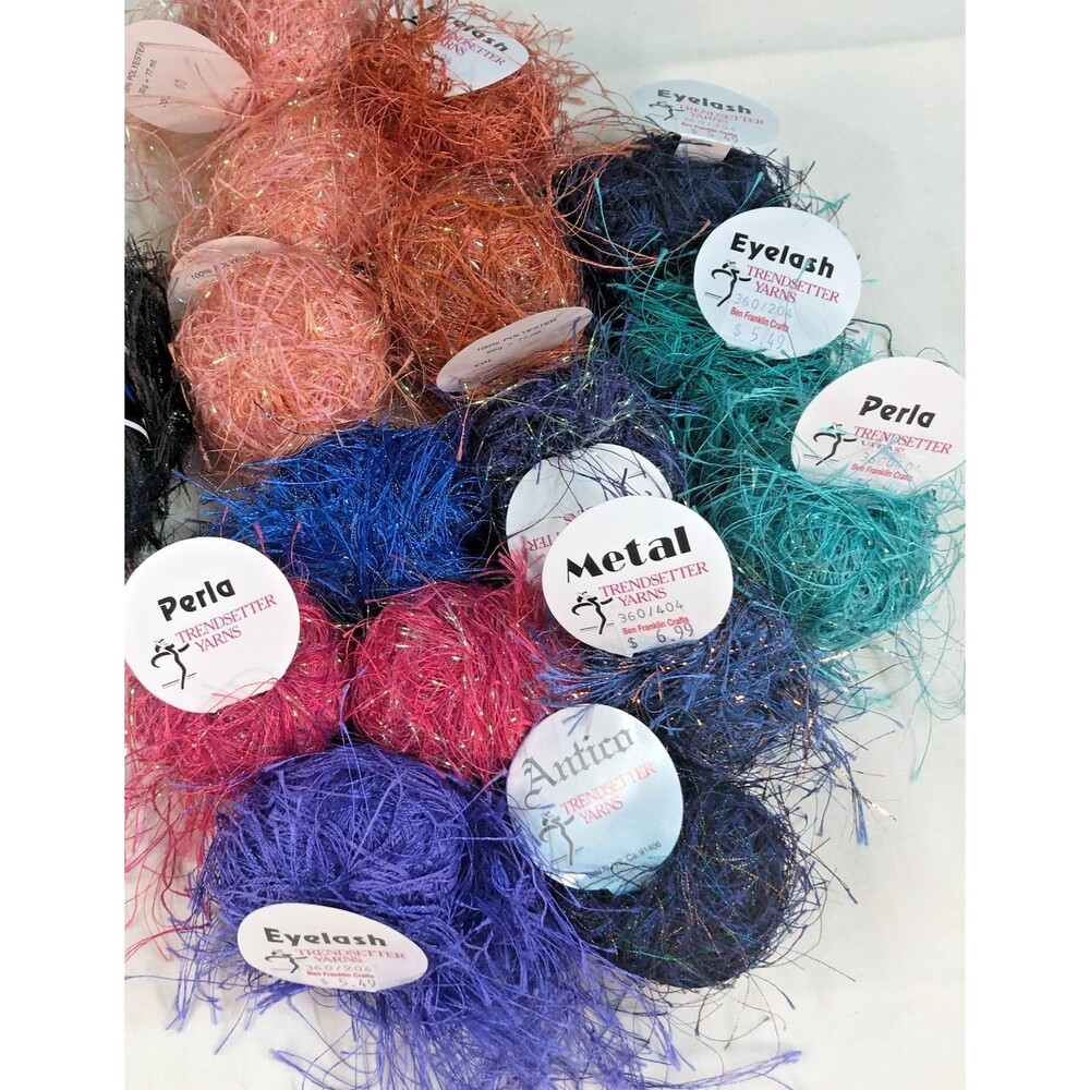 Trendsetter Specialty Yarn Lot of 15 Perla Eyelash Metallic Novelty Mixed Colors